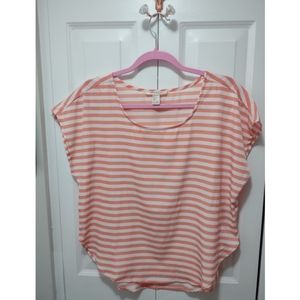 Forever 21 Coral/ White Striped Dalman Top Small
